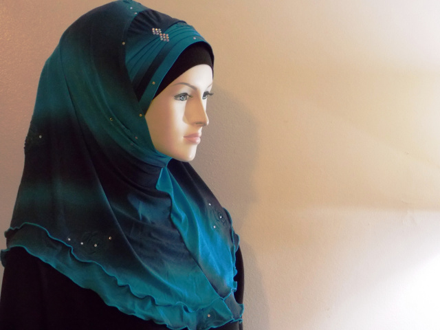 Beautiful bluish Beaded 1 piece Hijab  9